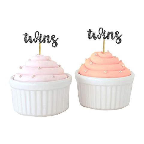 Darling Souvenir Baby Shower Its Twin Cupcake Toppers Gender Reveal Party Dessert Decorations - Pack Of 40 Cover