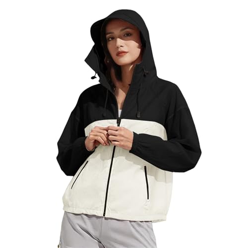 BAUENIEROY wind breakers - Women's Ice Silk Sun Protection Jacket, Lightweight Breathable Hooded Zip Up UV Cover Up with Pockets for Fishing Hiking