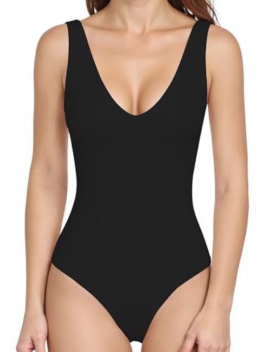 Women's Deep V Neck Sleeveless Bodysuits Sexy Backless Body Suits Tank Top for Womens Basic Going Out Leotard