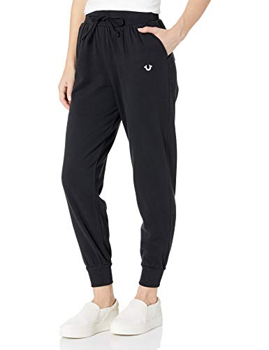 True Religion Women's Metallic Skinny Leg fit Jogger Sweat Pant, Black, M
