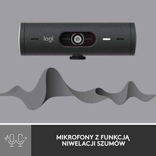 Logitech Brio 500 Full Kamera Internetowa HD z Auto Korekcją Światła, Trybem Pokazu, Podwójną Redukcją Szumów, Osłoną, do Microsoft Teams, Google Meet, Zoom, Kabel USB-C - Grafit