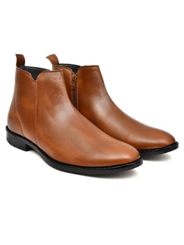 Image of SVpanther Men's Classic Tan Chelsea Boots | Genuine Leather | Slip-On Ankle Boots for Formal & Casual Wear