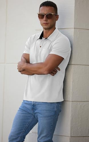 Image of Sailwind Men's Cotton Polo Shirts Short Sleeve Casual Summer Shirts Classic Collared Golf Shirt with Pocket