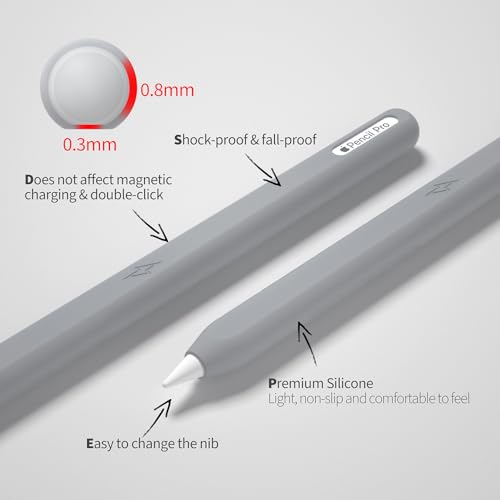 Image of Ultra Thin Protective Pencil Cover for Apple Pencil Pro &Apple Pencil 2nd Gen Silicone Case Sleeve Compatible with Apple Pencil Pro (Grey)