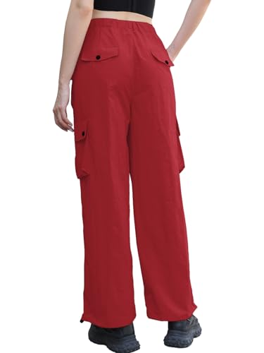 Image of Cromoncent Cargo Pants Girls & Women Parachute Pants Y2K Baggy Rave Clothes Waterproof with Pockets, 6 Years - 3XL