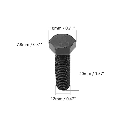 Image of Aicosineg 5Pcs M12 x 40mm Carbon Steel Grade 8.8 External Hex Head Screw Bolts Metric Thread Hexagon Bolts Fastener Hex Bolts for Home Office Hardware Furniture Machinery Black