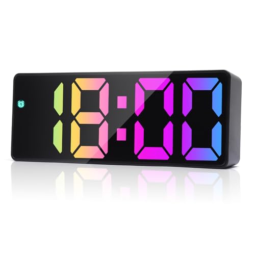 HENGBIRD LED Wecker Digital mit Großen Zahlen, Spiegel Digitaler Wecker mit Snooze, Helligkeit Regelbar, Sprachsteuerung, Batterie/USB Typ-C, Moderne...