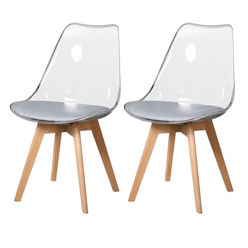 BenyLed Lot de 2 chaises de Salle à Manger de Style scandinave, Design rétro, chaises latérales en Acrylique Transparent, Chaise en Cristal avec Coussin d'assise en...