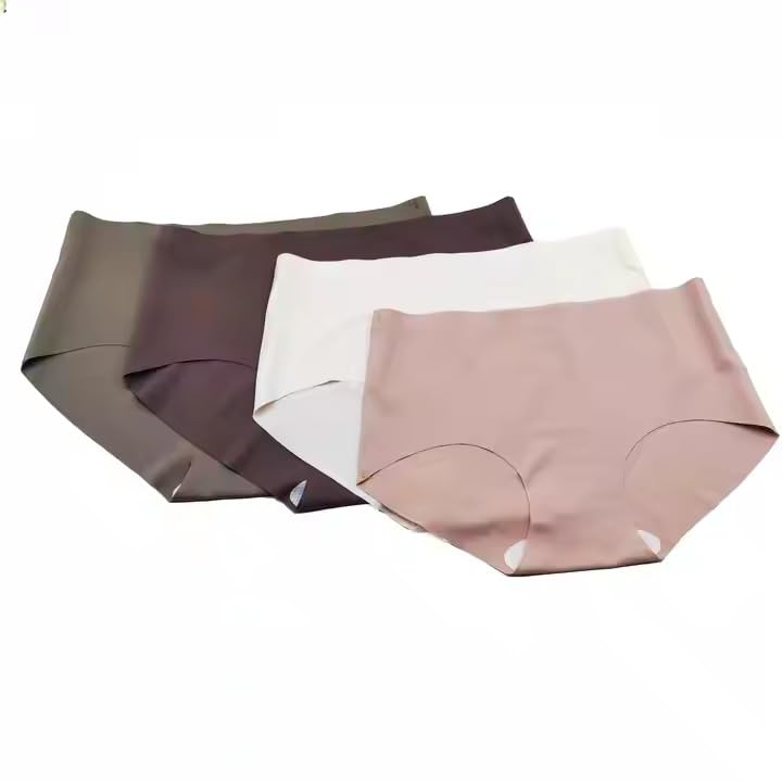 Women's/Girl's Ice Silk Seamless Mid Rise No Show Laser Cut Invisible Pants Smooth Stretch Women Hipster Pants for Women Daily Use (Pack of 3, Multicolor)-image-36