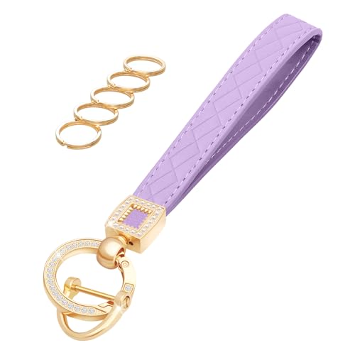 Image of OHKYOOT Leather Wristlet Keychain,Wrist Keychain Car Key Chain with 5 Key Ring and Anti-Lost D Ring