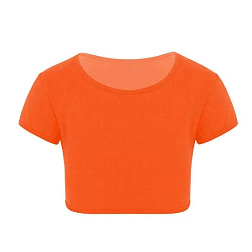 Image of Loxdonz Girls Basic Dance Crop Top Kids Plain Short Sleeve Crop T-Shirt Tees Top