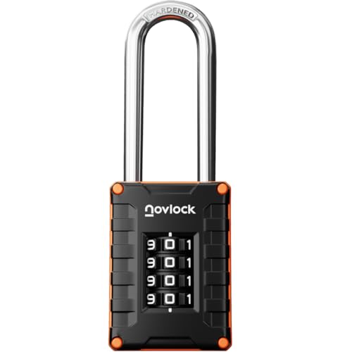 NOVLOCK Cadenas à code anse longue 7 cm – robuste et résistant, combinaison 4 chiffres – pour casiers, rangement, armoires, coffres, portails, abris de...
