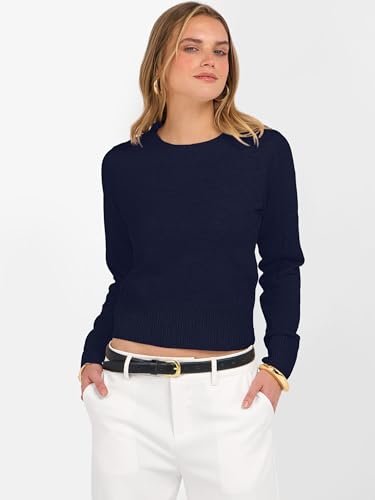 Image of ANRABESS Women's Long Sleeve Sweaters Cropped Crew Neck | Business Casual Tops,Light Weight Comfy Knit,Pullover ShortSweater,Basic Classic,Fall Fashion Winter Layer Clothes