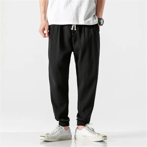 Men Summer Cotton Linen Harem Pants Solid Color Jogger Pants Elastic Waist Trousers3