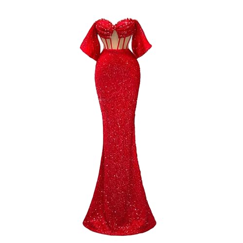 Off Shoulder Red Mermaid Evening Dress Sequined Party Prom Dress Pageant Celebrity Gowns