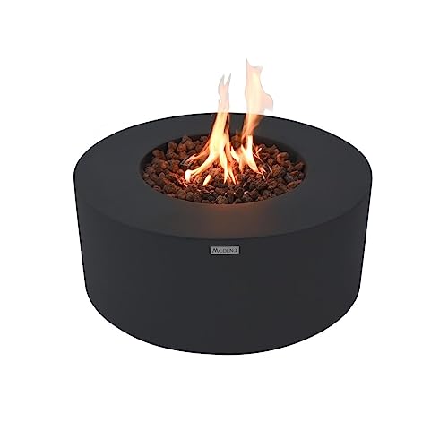 Modeno Venice Outdoor Gas Firepit Table 34 Inches Natural Gas Fire Pit Patio Heater Concrete Firepits Outside Electronic Ignition Backyard Fireplace Cover Lava Rock Included Natural Gas
