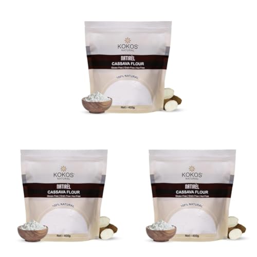 Image of Kokos Natural Cassava Flour - 400 Gm (Pack of 3) | 100% Natural Whole Food, Paleo Friendly, Vegan, Gluten Free, Grain Free, Nut Free | Indian Regional Names: Sabudana Aata, Tapioca Flour, Maravalli Kilangu |