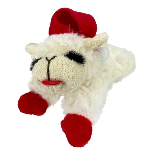 Multipet Lamb Chop Dog Plush Toy w/ Santa Hat - Squeaky Toy for All Dogs - Extra Soft Plush - Stuffed Animal for Cuddling & Playing (6”, Cream)