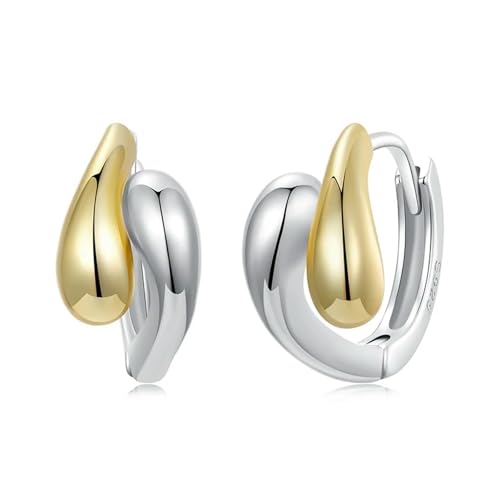 Boucles d'oreilles goutte argent bicolore anti-irritation pour oreilles sensibles