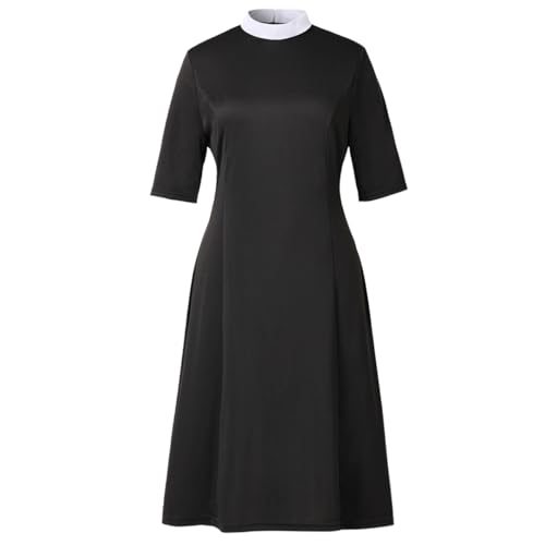 Image of CAMDOM Church Clergy Dress for Women Minister Half Sleeve Loose Elegant Dress with Tab Collar