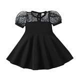 Generisch Kurzarm-Patchworkkleid für Kleinkinder Freizeitkleid mit Mesh-Einsätzen Rundhalsausschnitt Sommerkleid für Alltag Campus Schnitt für aktive (Black, 18-24 Months)