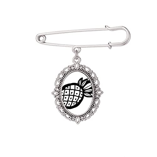 Broche fruit dessin noir PineFruit en métal noble pour robe de soirée
