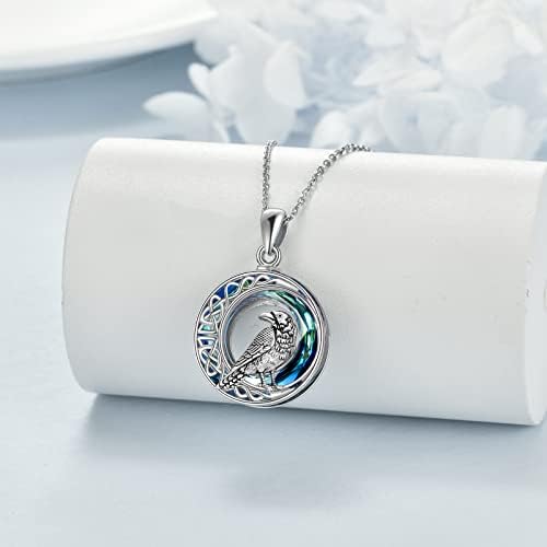Crow Necklace 925 Sterling Silver Celtic Knot Moon Raven Pendant with Blue Circle Crystal Gothic Viking Animal Lover Jewellery Gifts for Women Unisex