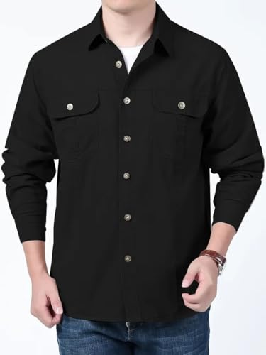Image of FABRIPPLE Men's Cargo Jacket Shirt | 100% Cotton | 6 Pocket Utility Overshirt | Casual & Outdoor Wear | Breathable & Lightweight Fabric