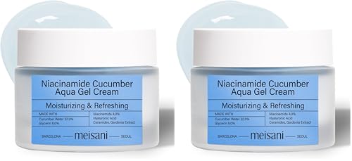 Meisani Niacinamide Cucumber Aqua Gel Cream - Gel Hidratante Ligero con Pepino, Niacinamida, Ácido Hialurónico y Ceramidas, Refrescante y Calmante | Cosmética Vegana Coreana | 50 g (Paquete de 2)
