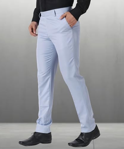 Image of MALENO Men's Slub Effect Solid Trouser | Classic Slim Fit Formal Trousers for Men | Slim Fit Trousers for Men