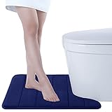 Buganda Memory Foam Contour Toilet Bath Rug, U-Shaped Non Slip Absorbent Thick Soft Washable Bathroom Rugs, Floor Carpet Bath Mat for Bathroom Sink Toilet (20' x 24', Navy Blue)