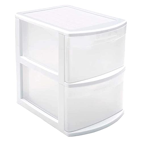 Tradineur – Cajonera Tamesis multiusos de 2 cajones – Sin ruedas – Fabricado en plástico – 40 x 28,5 x 39 cm – Color Blanco