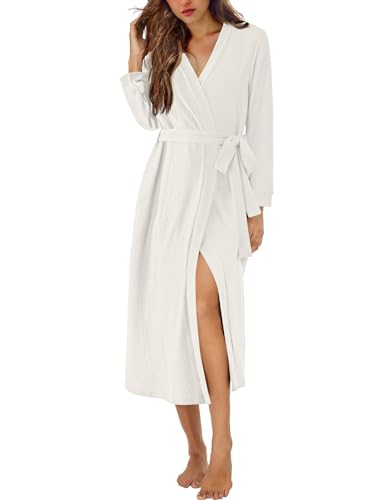 Image of Ekouaer Waffle Robes for Women Long Knit Bathrobe Lightweight Kimono Spa Robe Soft Loungewear with Pockets S-XXL
