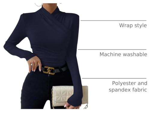 Image of SweatyRocks Women's Ruched Mock Neck Long Sleeve T Shirt Solid Slim Fitted Tee Tops