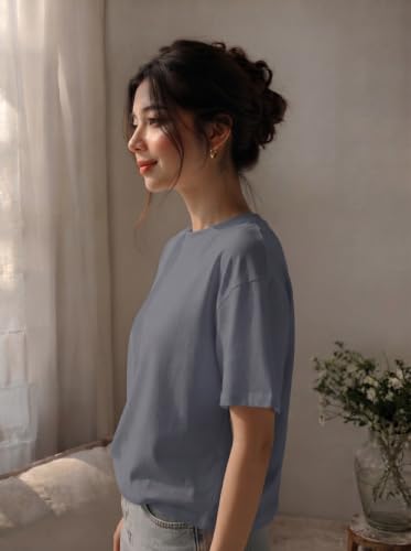 Image of Women's 100% Cotton Relaxed Fit Crew Neck Half Sleeve T-Shirt | Casual Wear Cotton T-Shirt | Regular Fitting Sports Wear for Women | Cotton Gym Wear