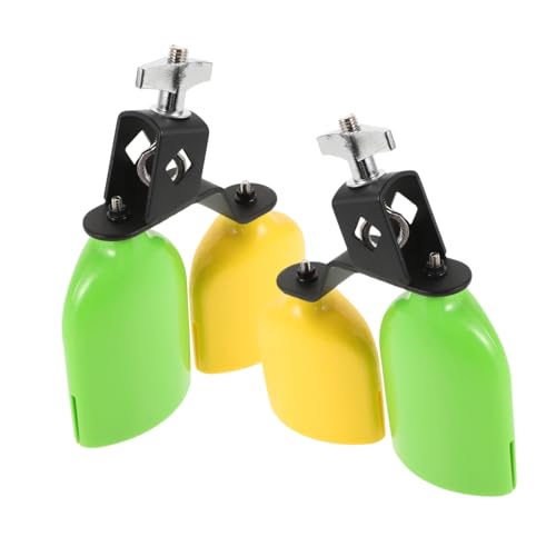 NULYLU Musical Percussion Accessories 2pcs High-low Pitch Plastic Wooden Fish Drum Bells Mount