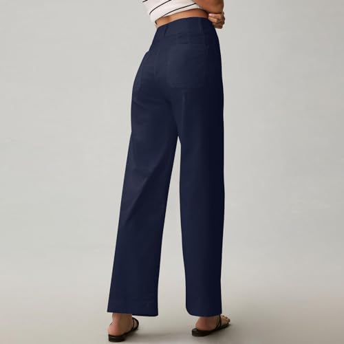 Pull-On Chino Pants Women Casual Business Cropped Work Pants High Waisted Casual Straight Leg Ankle Pants w/Pockets4