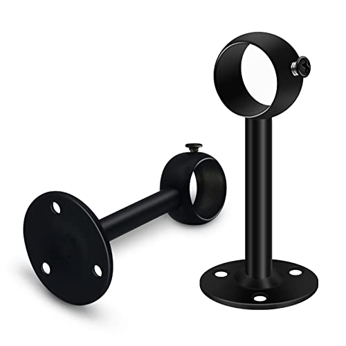 TOKPLNU Lot de 2 supports pour tringle à rideaux en acier inoxydable noir robuste, pour montage au plafond et au mur, pour diamètre de tringle de 16-25 mm