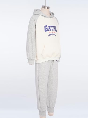 Image of YiZYiF Kids Boys Fleece Lined Sweatshirts Outfit Long Raglan Sleeves Hoodie And Jogger Pants Activewear Set