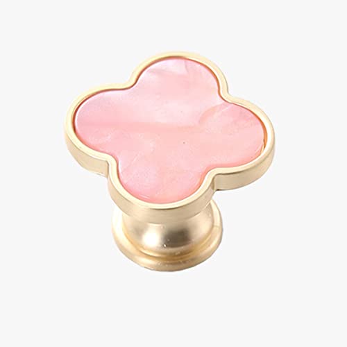 Gold-t Drawer Knobs Cabinet Knobs Pull Handles Clover Brushed Brass Kitchen Cabinet Handles Cupboard Bathroom Door Knobs Dresser Hardware for Drawers Shell (10, Clover-Pink)