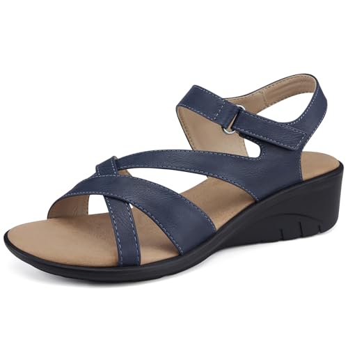 Image of SHIBEVER Wedge Sandals for Women Dressy: Comfortable Low Heel Sandals | Adjustable Casual Dress Shoes with Cushioned Insole and Non-Slip Sole, All-Day Walking