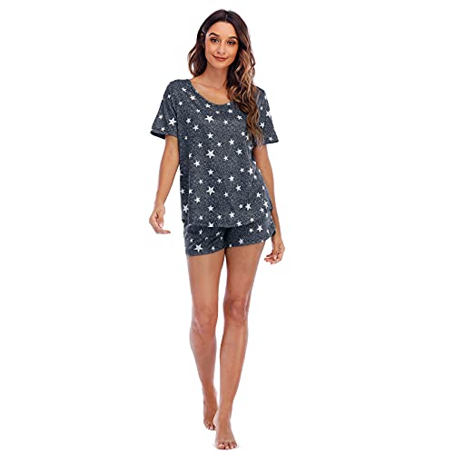 Image of MOYEE Womens Pajama Sets Soft Short Sleeve Shirt and Shorts 2 Pieces Lounge Outfit Sets with Pockets