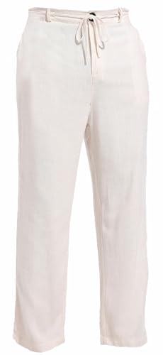 AITFINEISM Men's Casual Cotton Linen Pants Straight Fit Drawstring Pant with Back Elastic Waistband2