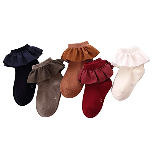 Baby Girls Frilly Socks Toddlers Girls Princess Ruffle Lace Socks Baby Ankle Dress Socks 5-Pack