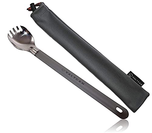 Valtcan Titanium Long Handle Spork With Polished Bowl 9 Inch 230Mm Utensil For Backpacking, Camping Cookware, Wilderness, Outdoors, Picnics, Bushcraft, Tall Cooking Pots And Dehydrated Meal Packs #TOP1