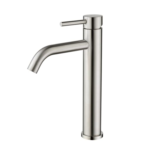 Decaura hoch Waschtischarmatur Badezimmer Bad Wasserhan Waschbecken Armatur Einhand Mischbatterie Edelstahl gebürstet mit Auslaufhöhe 190 mm für Aufsatzwaschbecken