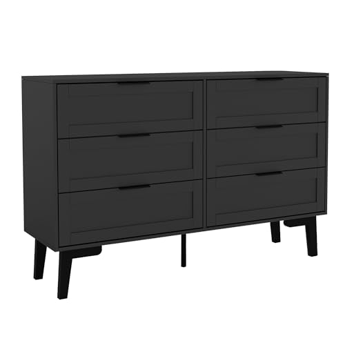 Image of Modern Wooden Dresser with Drawers, Tall Bedroom Storage Chest of Drawers, Wide Storage Dresser for Bedroom, Living Room, Entryway, Sturdy Organizer Cabinet Furniture,Black