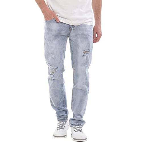 Ripped Jeans for Men Distressed Tapered Leg Pants Destroyed Stretch Straight Slim Fit Denim Jeans