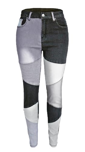 Atditama Stretch Patchwork Jeans Denim Pants for Women High Waisted Skinny Casual Distressed Ankle Length Curved Patch Jeans