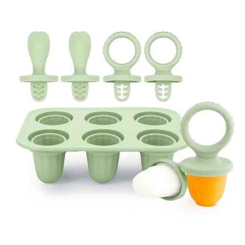 Alihoo Eisformen Silikon - Eis am Stiel für Babys und Kleinkinder 6 Mulden Eisform mit Kunststoffstäbche Mini Eis Form Popsicle Formen Set (Grün)